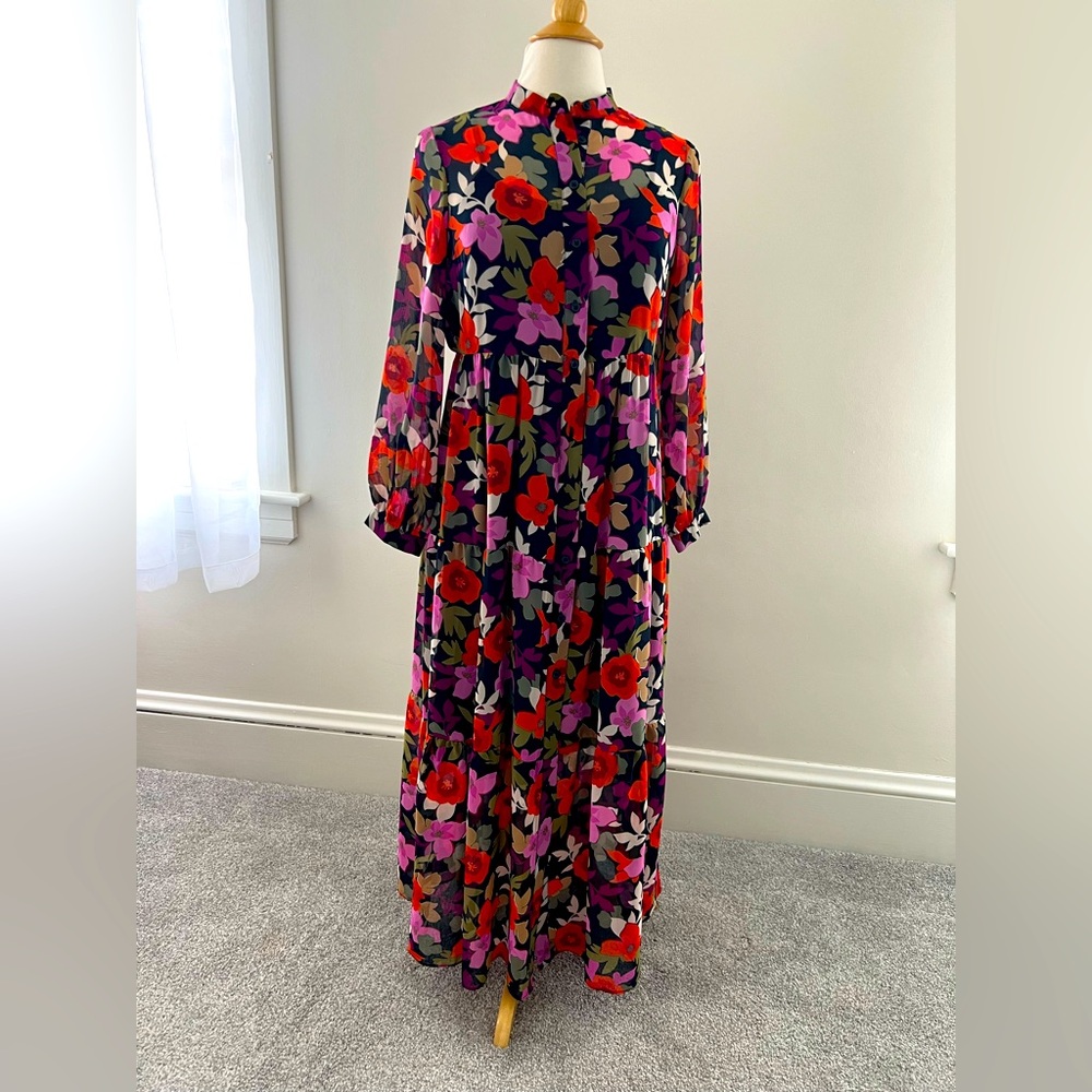 Maggy London Multicolor Floral Long Sleeve Maxi Dress
